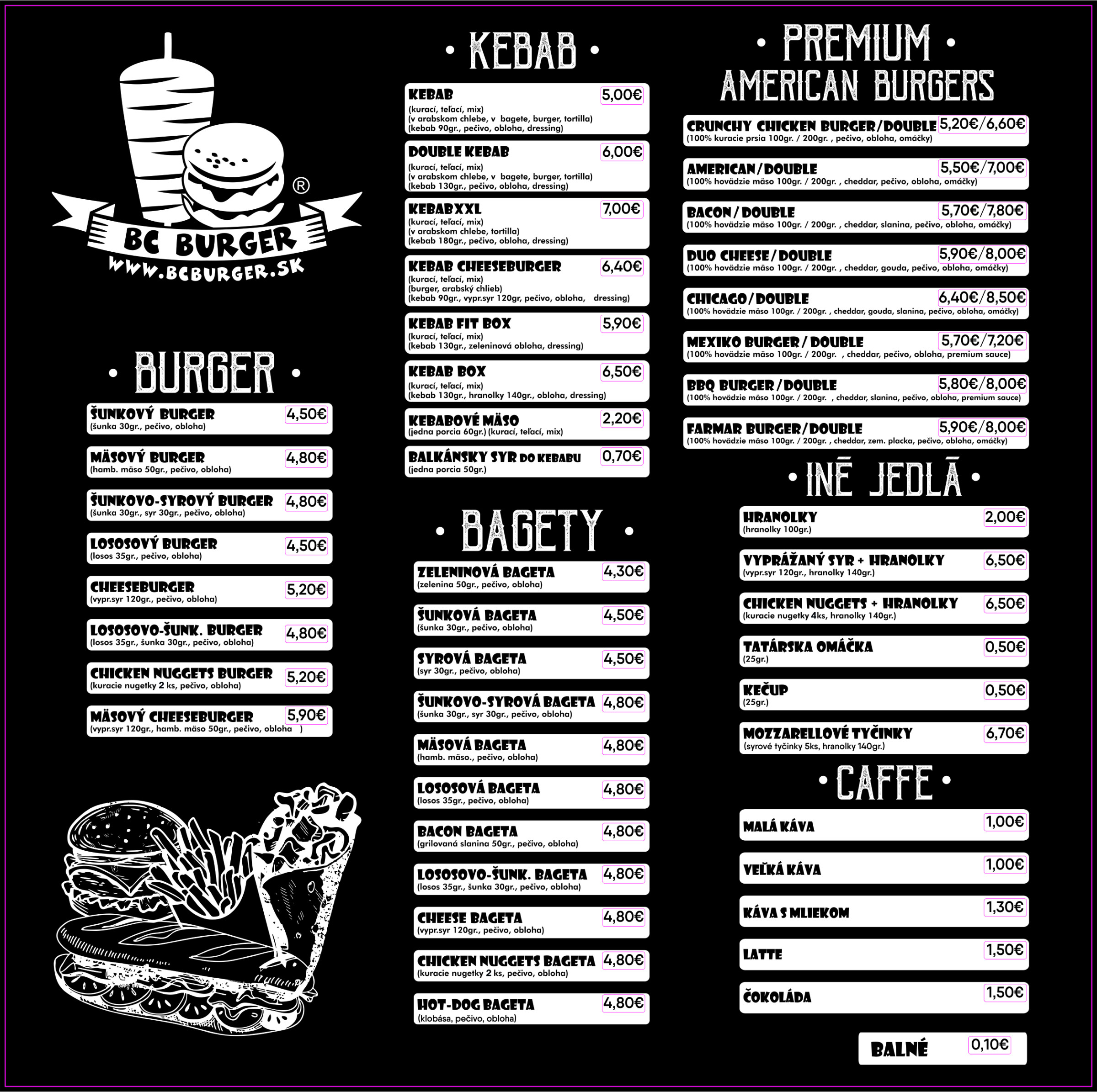 Jedálny lístok – BC Burger Klokočina