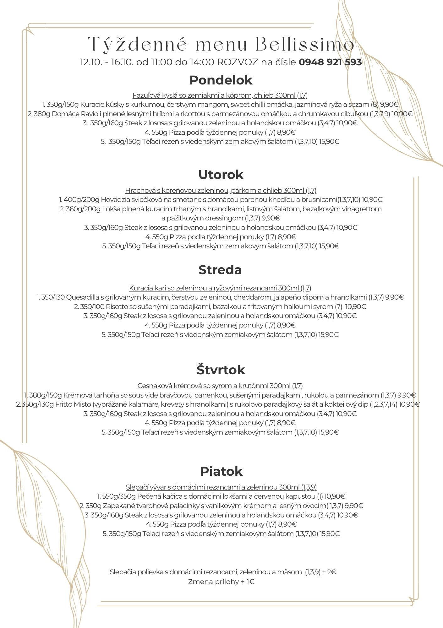Obedová ponuka – Bellissimo