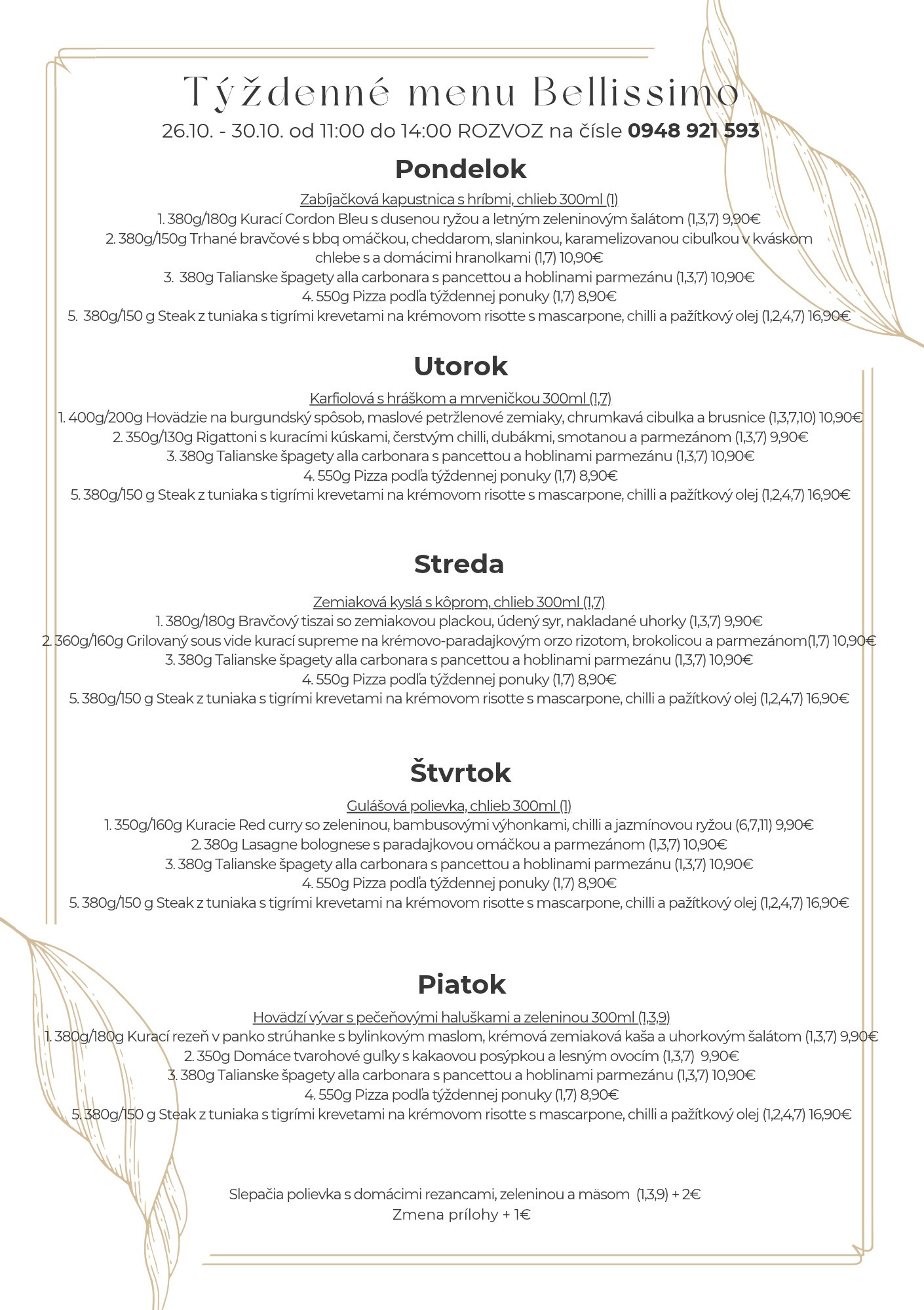 Obedová ponuka – Bellissimo