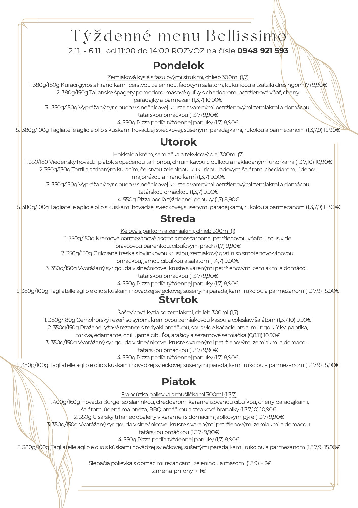 Obedová ponuka – Bellissimo