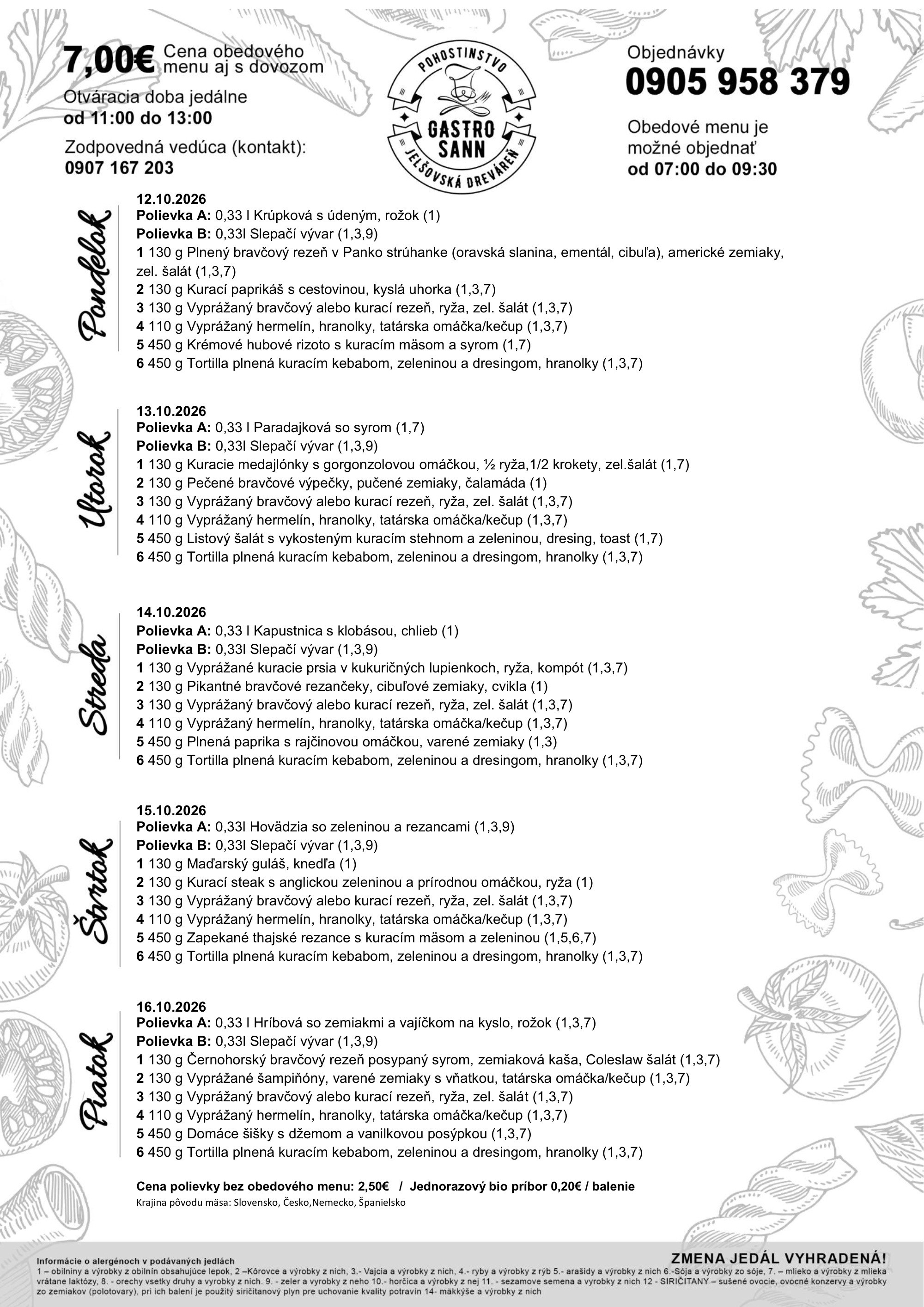 Originálna obedová ponuka – Dreváreň
